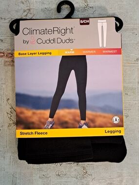 Cuddl Duds Base Layer Warm Stretch Fleece Black Leggings Size Small NWT